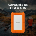Disque dur externe portable Rugged Mini 2 To USB 3.0 2,5 pouces résistant chocs pression PC Mac iPad iPhone orange