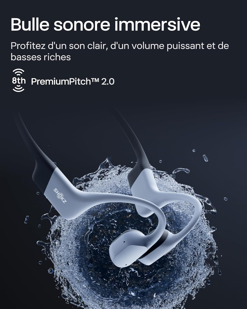 Casque à conduction osseuse OpenSwim Pro IP68 Bluetooth 5.4 stockage MP3 32 Go autonomie 9 h gris