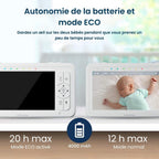 Babyphone vidéo HD HDS2 écran 5 pouces 2 caméras 720p sans WiFi audio bidirectionnel vision nocturne zoom x4