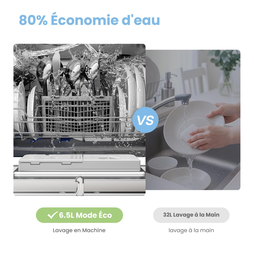 Lave-vaisselle compact TD602E-W 6 couverts 6 programmes écran LED démarrage différé 47 dB consommation eau réduite