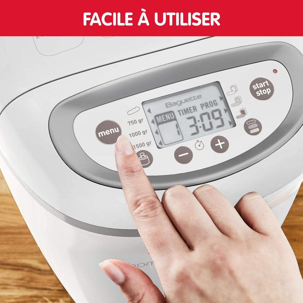 Machine à pain Home Bread Baguette OW610110 1650 W 16 programmes capacité 1,5 kg 3 dorages plaques baguettes blanc