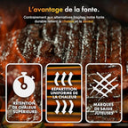 Barbecue au charbon XL American 2 en 1 grill fumoir grille fonte 57 x 41 cm thermomètre tablettes rabattables noir