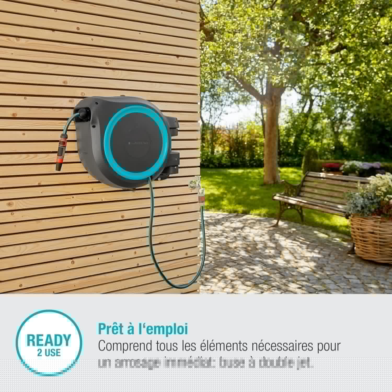 RollUp XL Dévidoir Mural Automatique 35 m Ø13 mm Avec Support Orientable et Accessoires