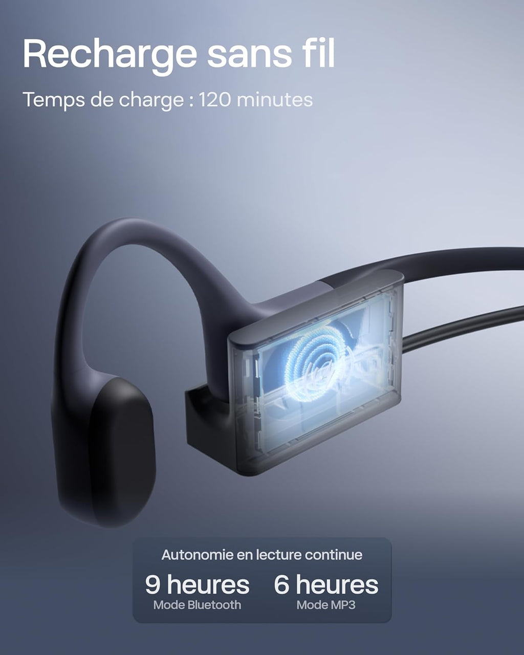 Casque à conduction osseuse OpenSwim Pro IP68 Bluetooth 5.4 stockage MP3 32 Go autonomie 9 h gris