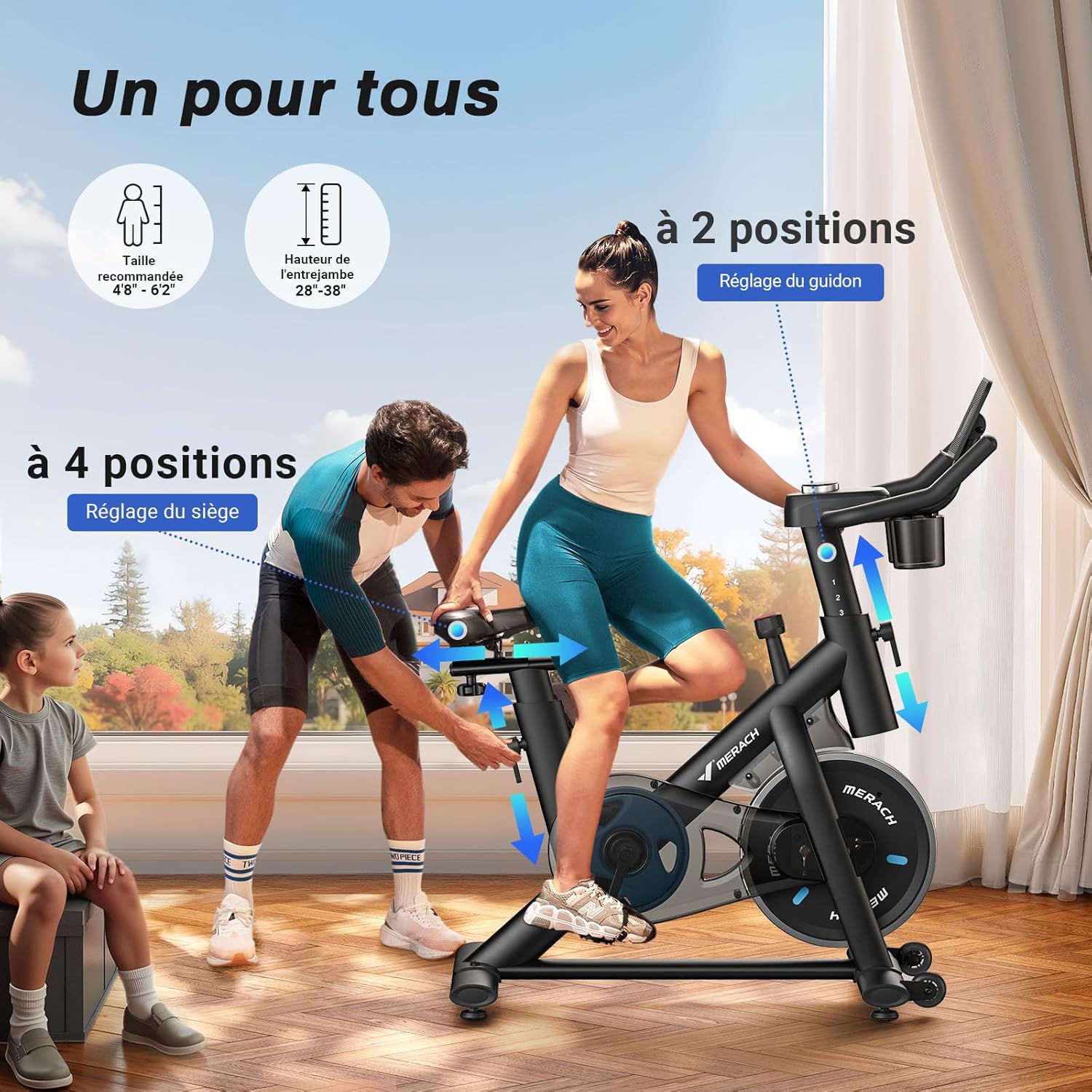 Vélo d’appartement MR-S26B1-EU résistance friction 8 niveaux silencieux entraînement par courroie charge 136 kg