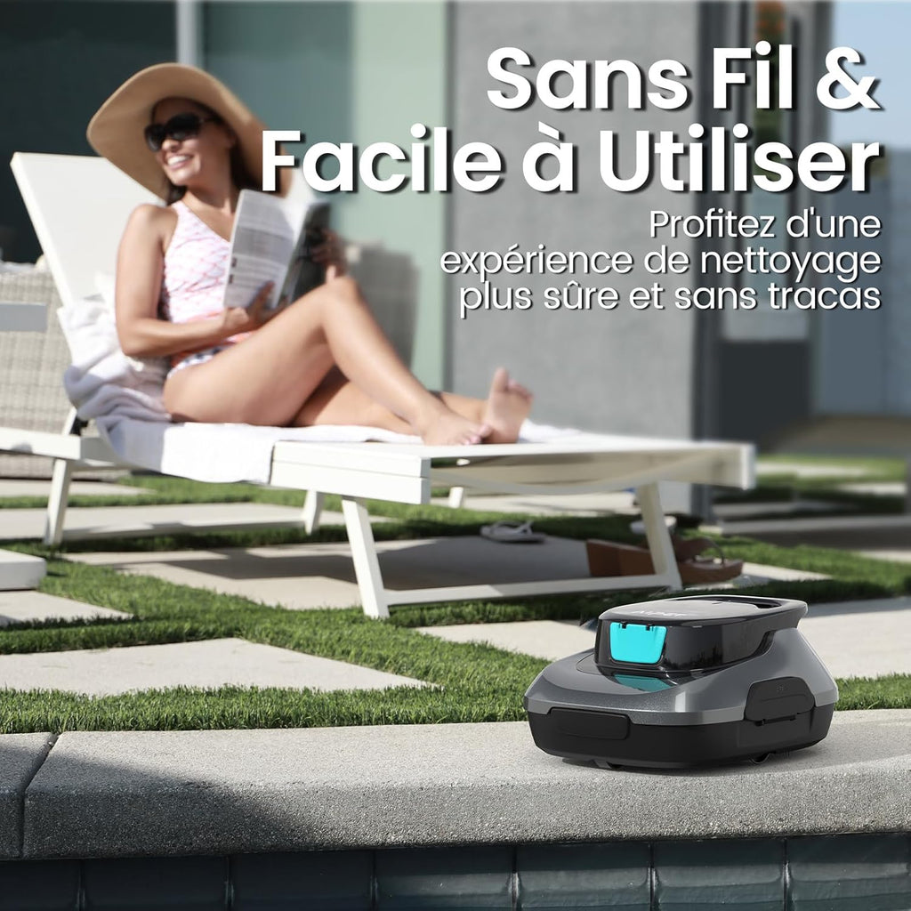 Robot piscine sans fil Scuba SE autonomie 90 min double moteur auto-parking drainage rapide pour piscines 80 m² gris