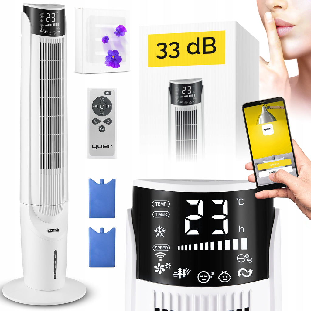Przenośny klimator wodny wentylator kolumnowy cichy 33dB z funkcją jonizacji i aromaterapii 6w1