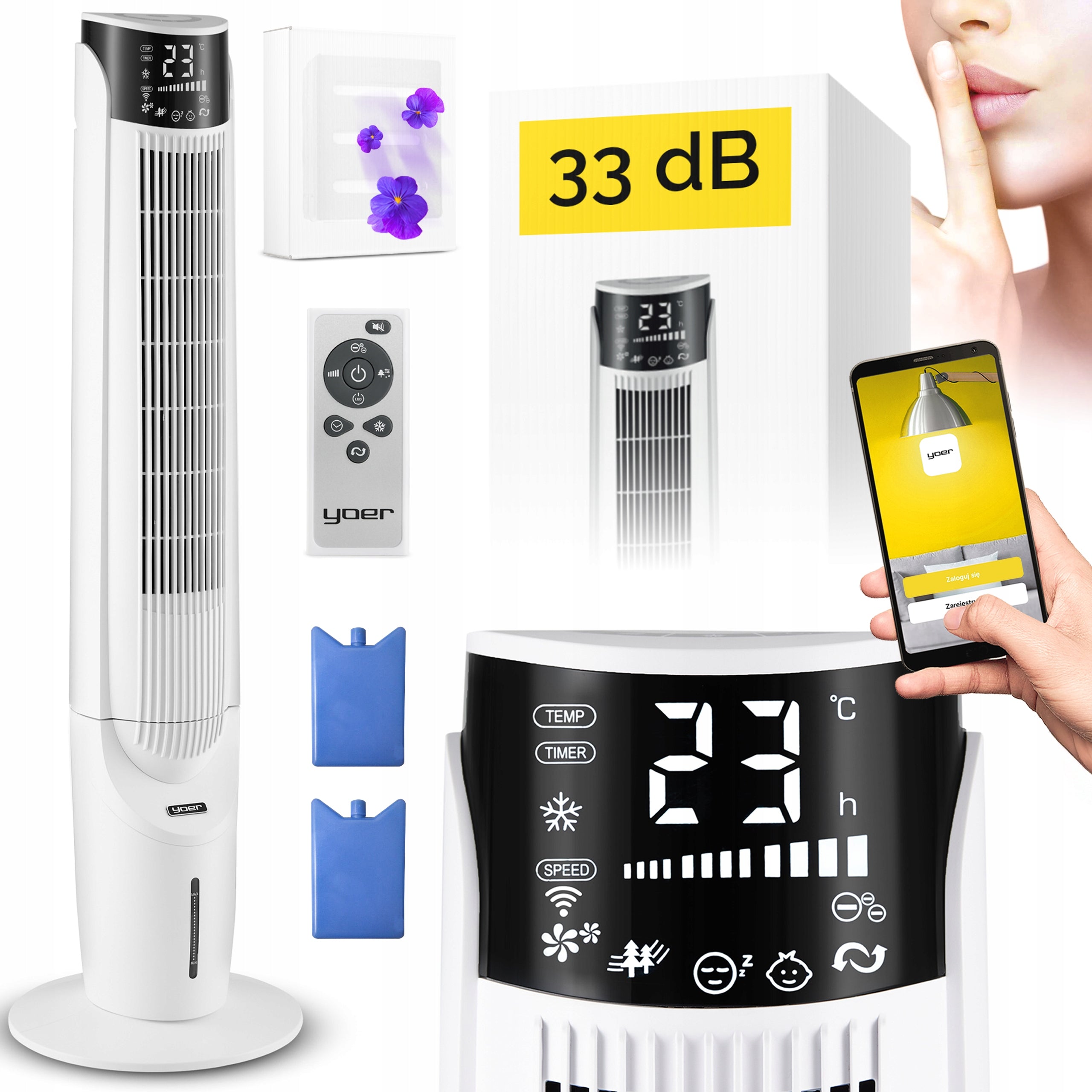 Przenośny klimator wodny wentylator kolumnowy cichy 33dB z funkcją jonizacji i aromaterapii 6w1