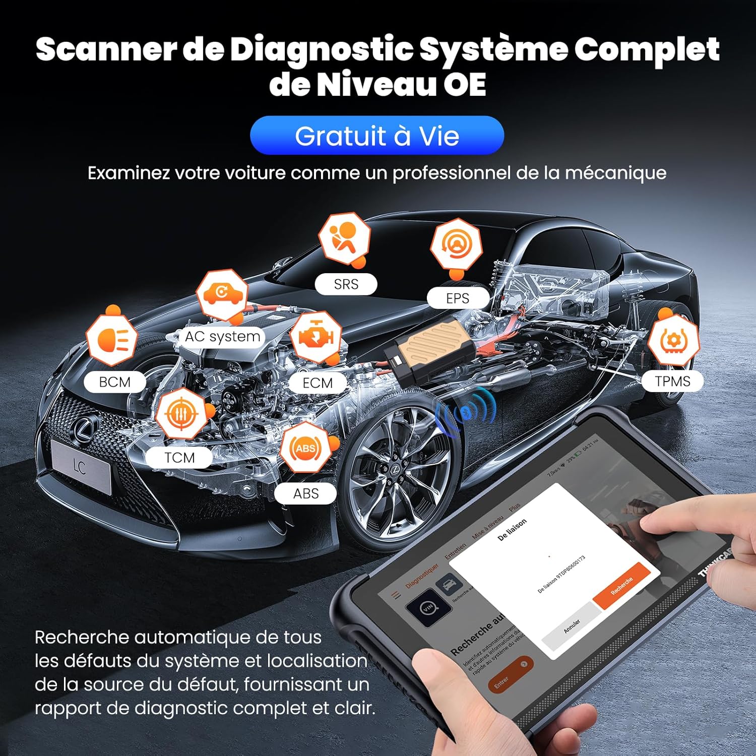 Valise diagnostic auto TK689BT bidirectionnelle écran 8 pouces Android 10 34 réinitialisations CAN FD DoIP Bluetooth