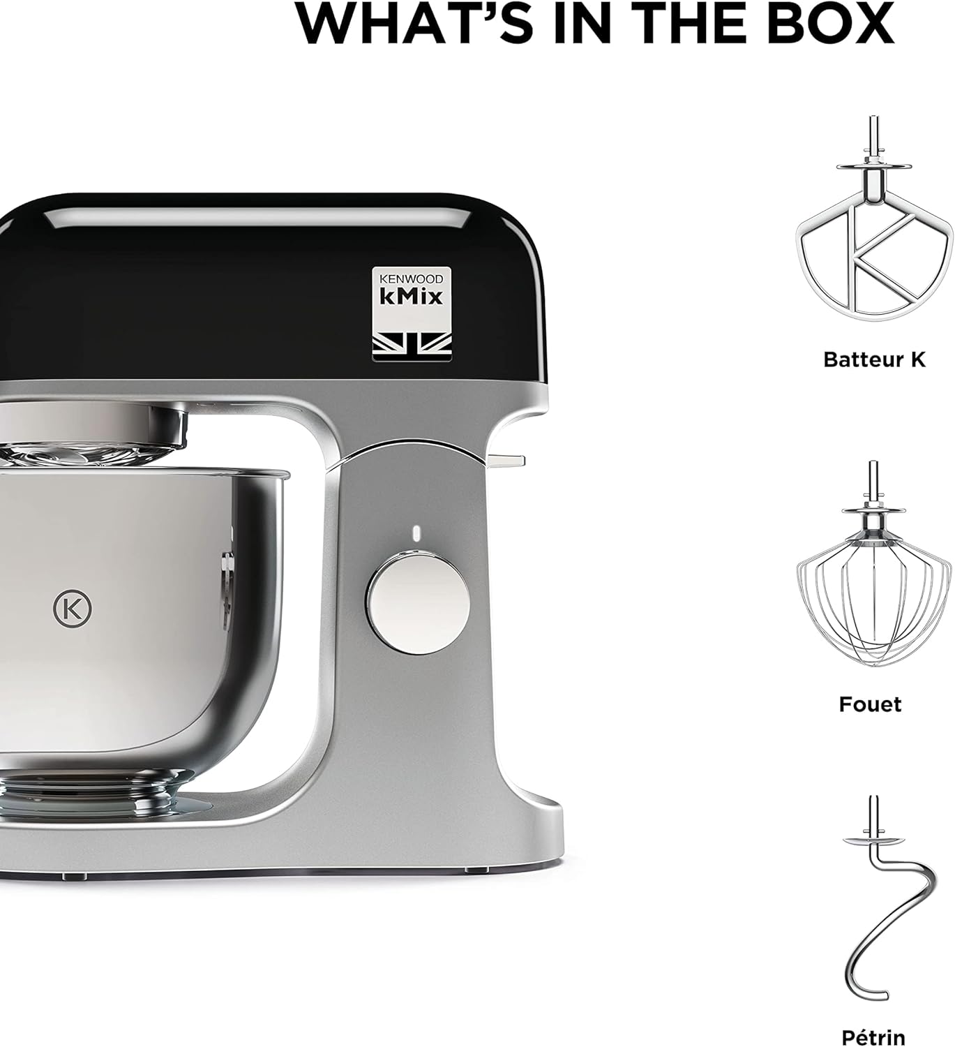 Robot pâtissier kMix KMX750BK 1000 W bol inox 5 L mouvement planétaire 6 vitesses couvercle anti-projection noir