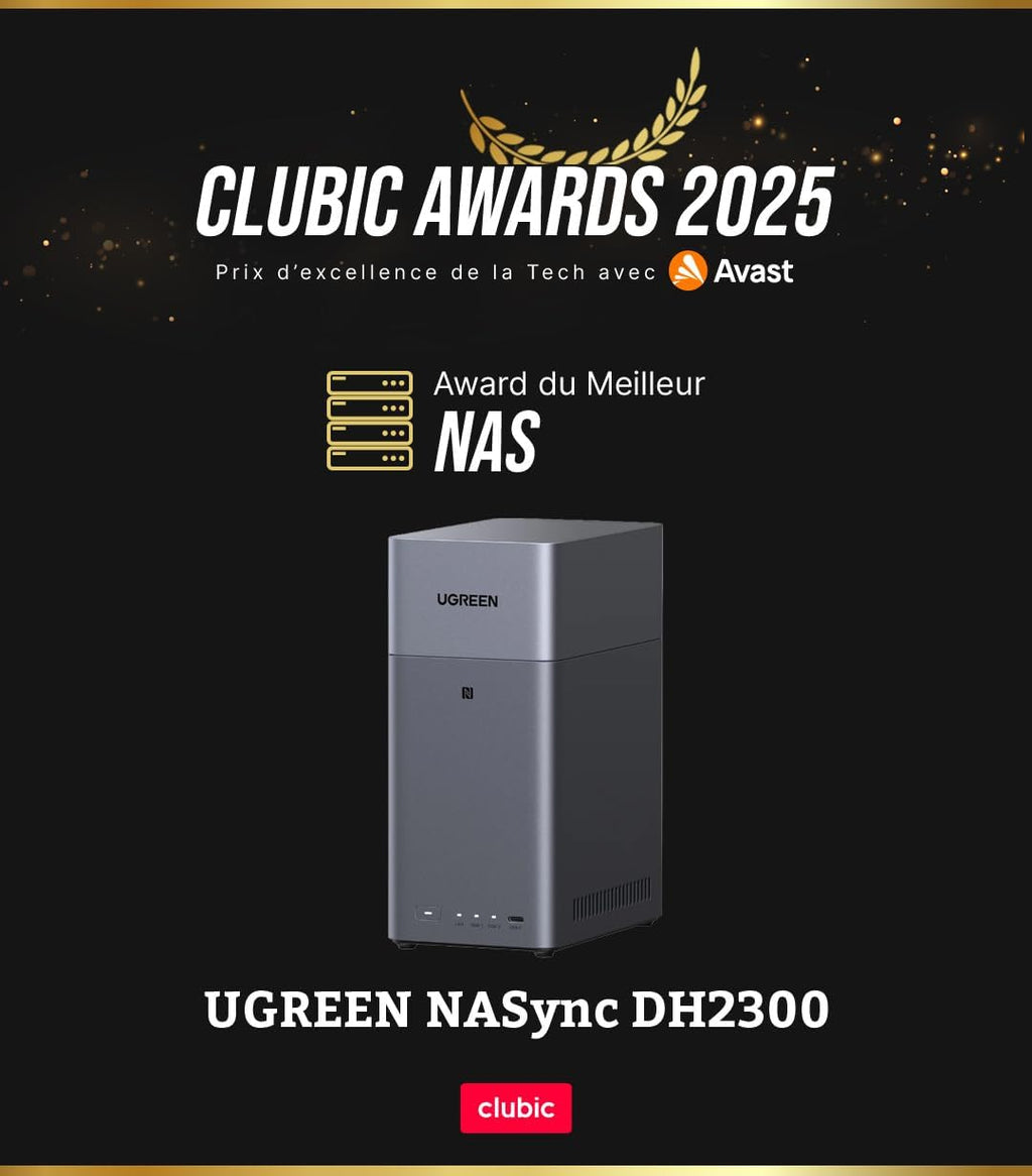 NAS de bureau NASync DH2300 2 baies 4 Go RAM stockage 64 To LAN 1GbE NFC HDMI 4K album photo IA chiffrement