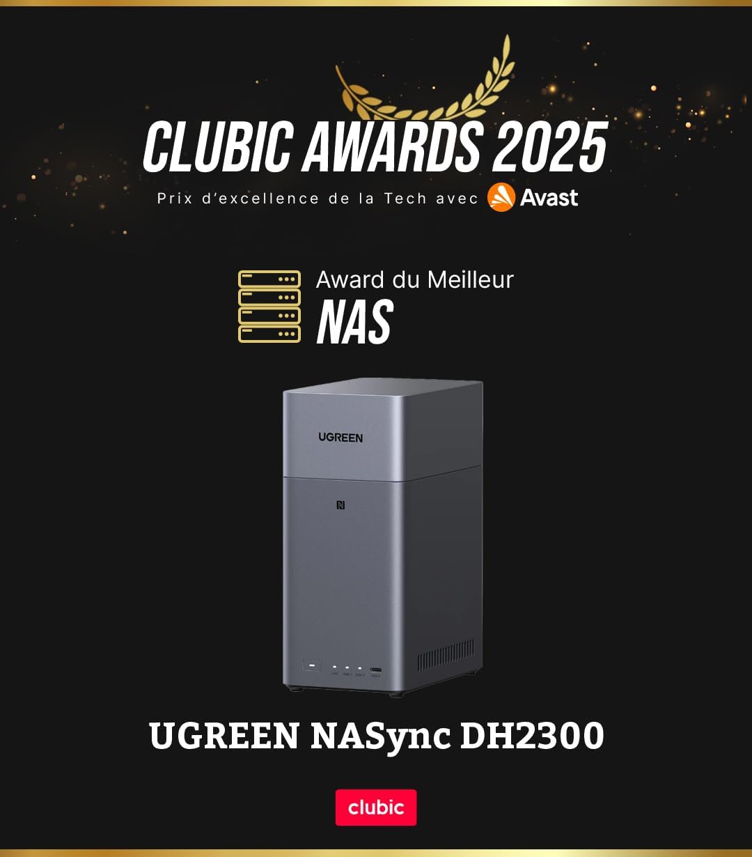 NAS de bureau NASync DH2300 2 baies 4 Go RAM stockage 64 To LAN 1GbE NFC HDMI 4K album photo IA chiffrement