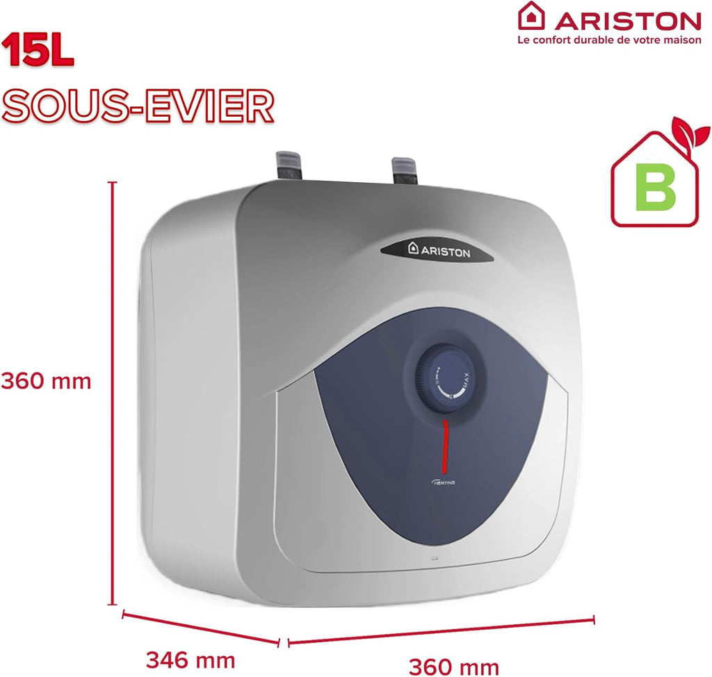 Chauffe-eau électrique Blu Evo RS 15 L 2000 W compact sous évier 240 V installation murale acier émaillé bleu