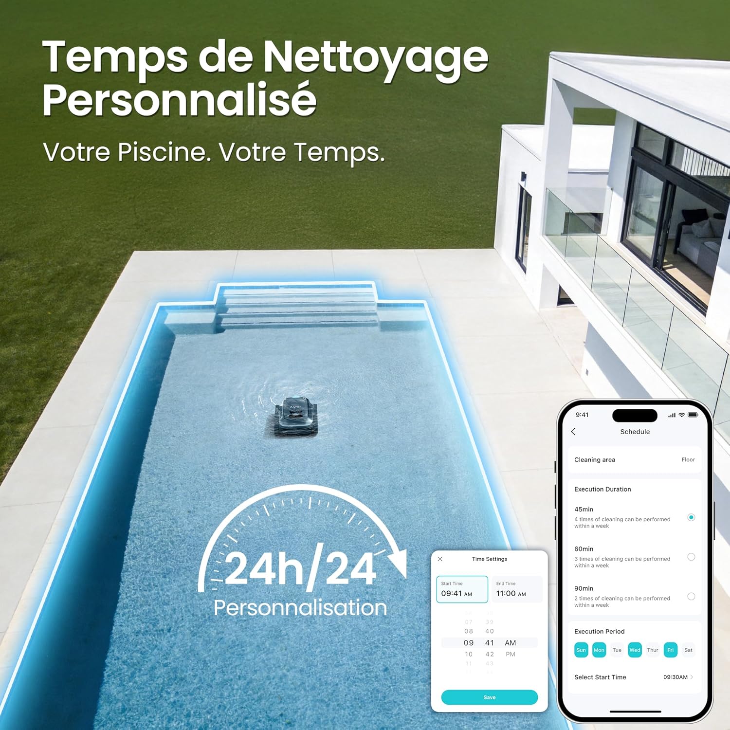 Robot piscine Scuba S1 nettoyage sol parois ligne eau 240 min filtration fine navigation intelligente app