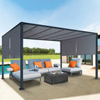 Pergola coulissante 3x4 m double pans structure acier époxy toile polyester grise 160 g/m² belvédère jardin