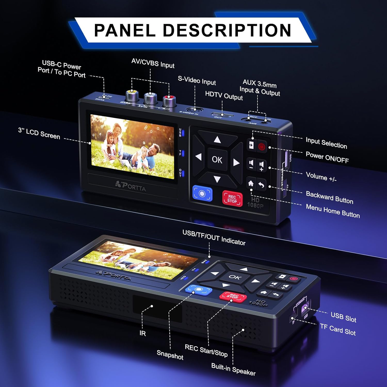 Convertisseur VHS vers numérique VD10 RCA vers HDMI 1080P avec écran 3 pouces compatible VHS Hi8 Mini DV