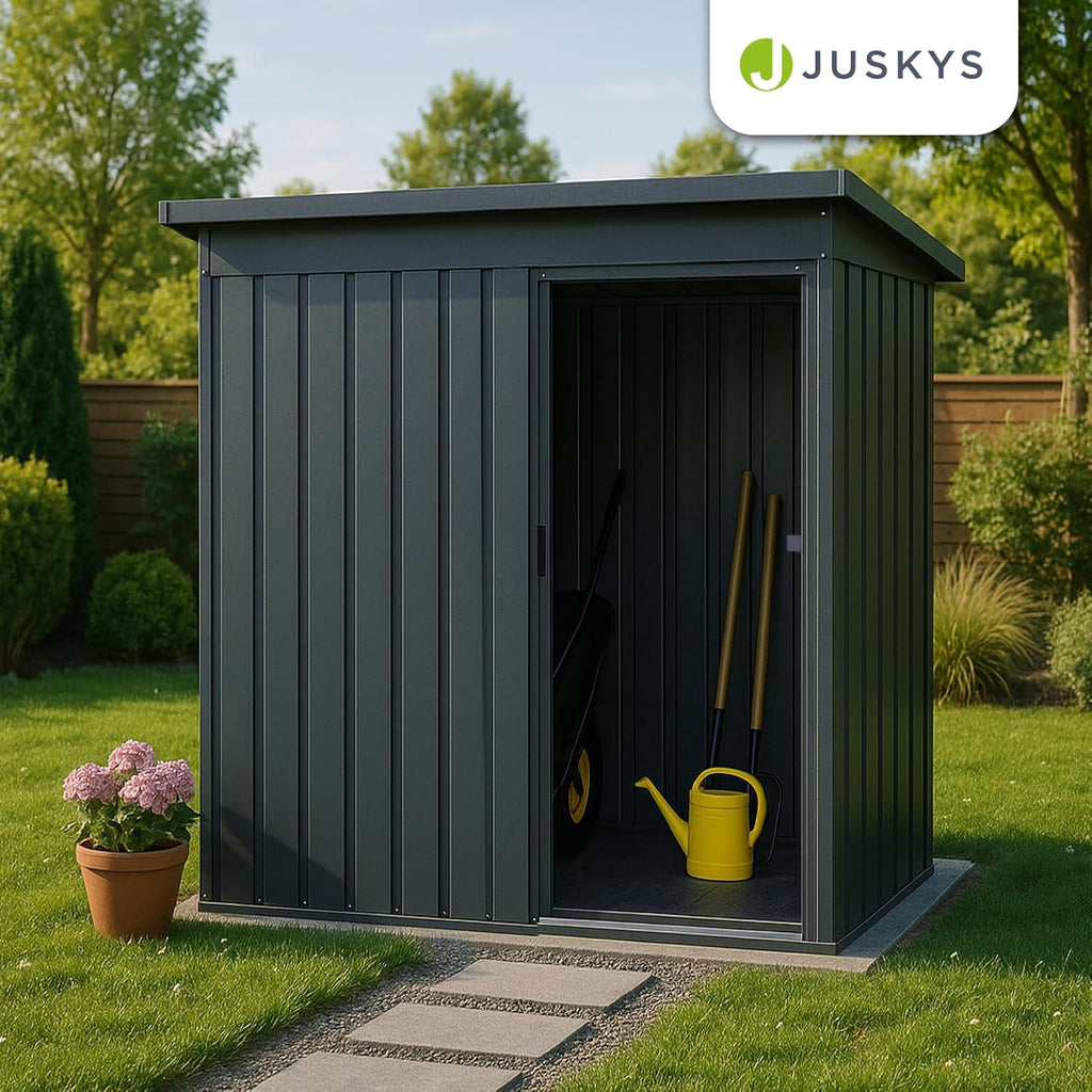 Abri de jardin métallique S 88 x 164 x 182 cm avec cadre de fondation porte coulissante verrouillable gris foncé