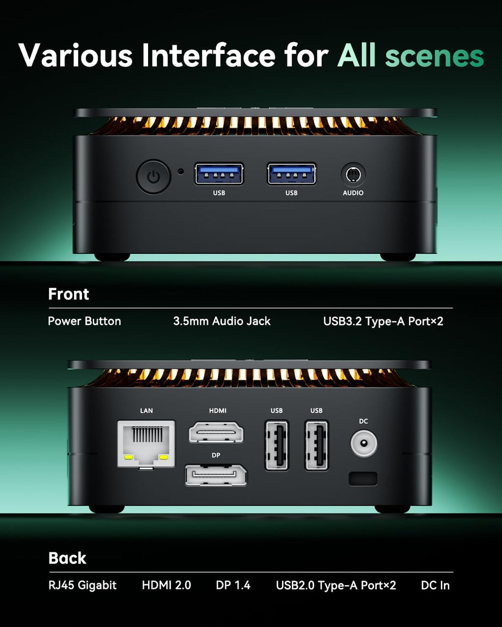 Mini PC Essenx E1 AMD Ryzen 3 3250U, 8Go DDR4 256Go SSD, Windows 11 Pro, WiFi5 Bluetooth, Double Affichage 4K