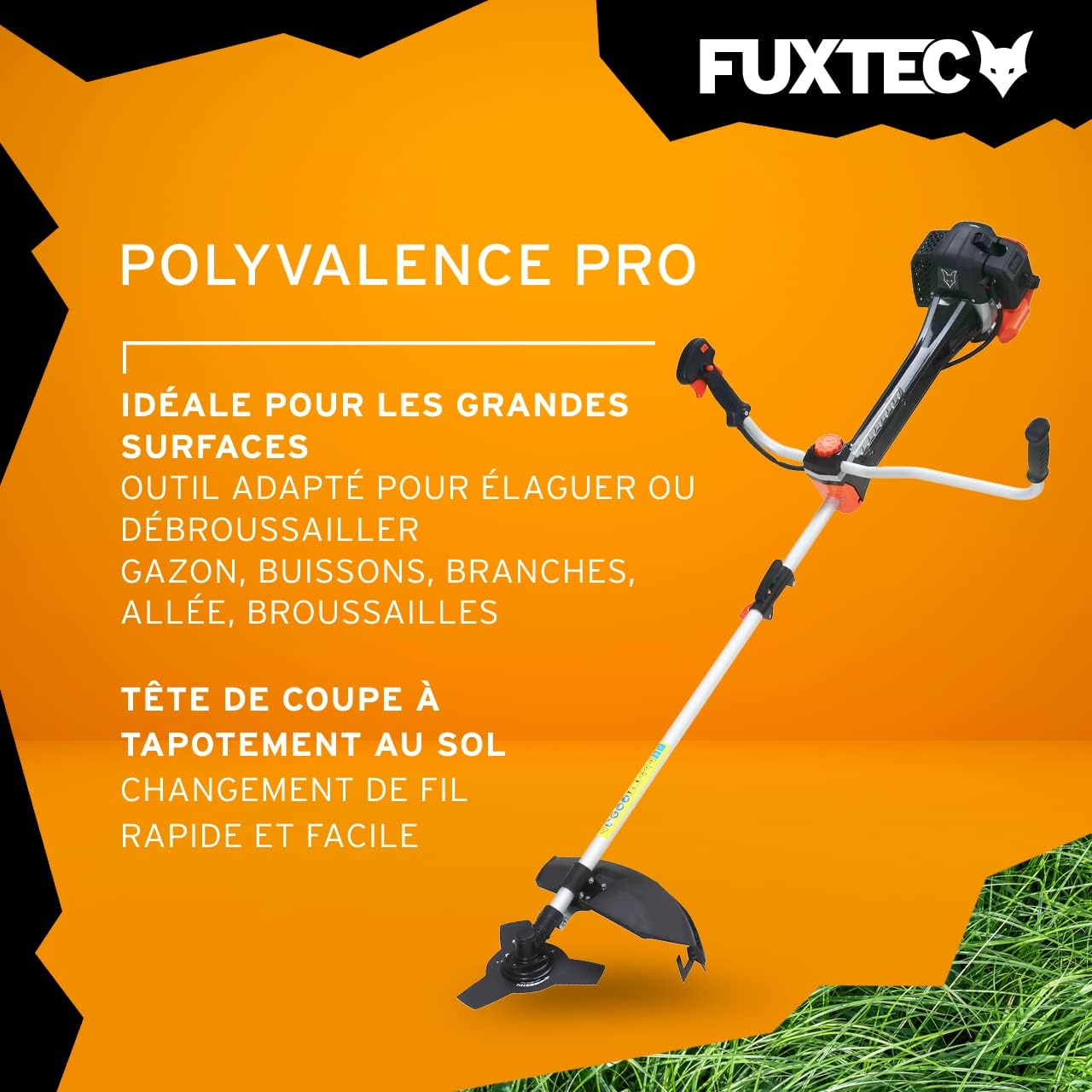 Débroussailleuse thermique professionnelle FX-PS152 52 cm³ 3 CV 2 en 1 coupe 30 cm tête double fil lame 3 dents noir