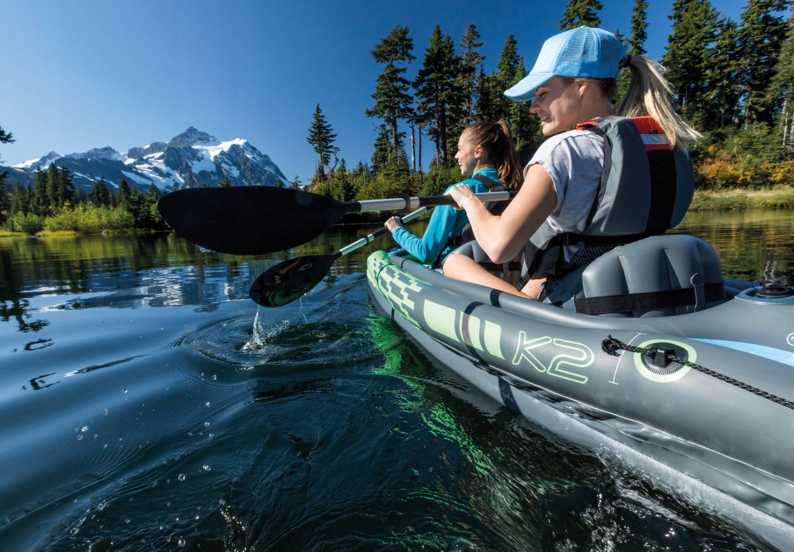 Inflatable Kayak Challenger K2 68306 Two Person 351cm Vinyl Construction with Paddles Pump Travel Bag