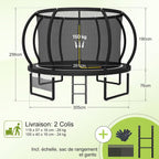Trampoline extérieur diamètre 228-427cm avec filet sécurité couverture protection capacité charge 150kg enfants