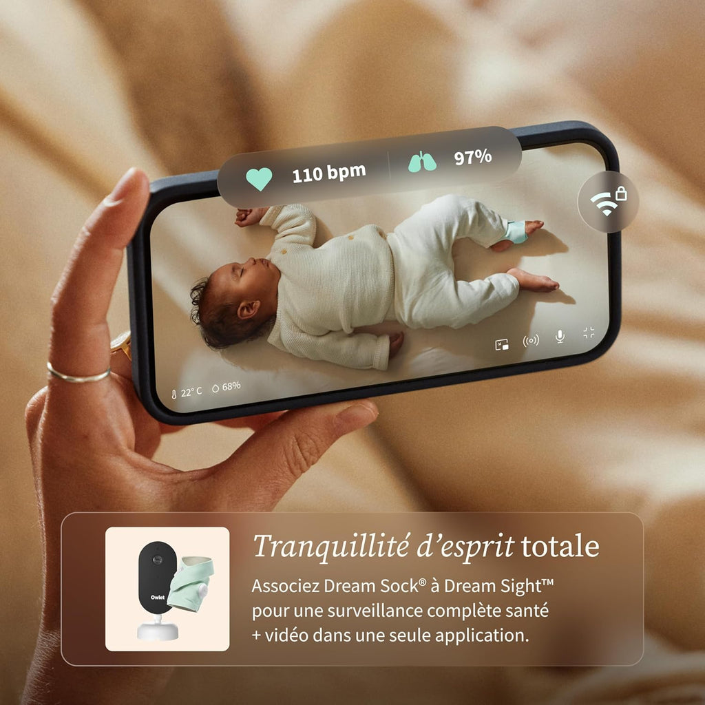 Moniteur bébé intelligent Dream Sock suivi pouls oxygène temps réel capteur optique Bluetooth WiFi autonomie 16 h mint