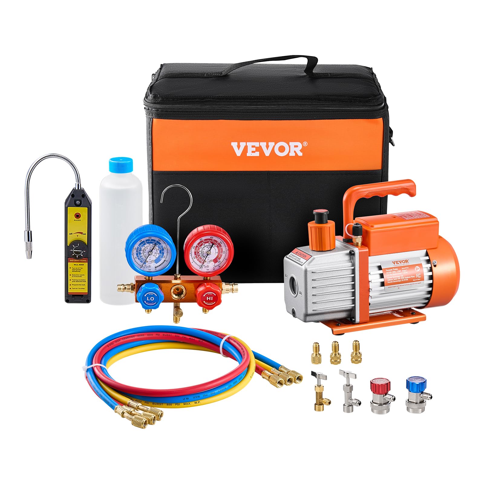 Pompe à vide climatisation CVC VP145 127 L/min 1 étage pour réfrigérant R134a R410A R404A avec kit manomètre et détecteur de fuite