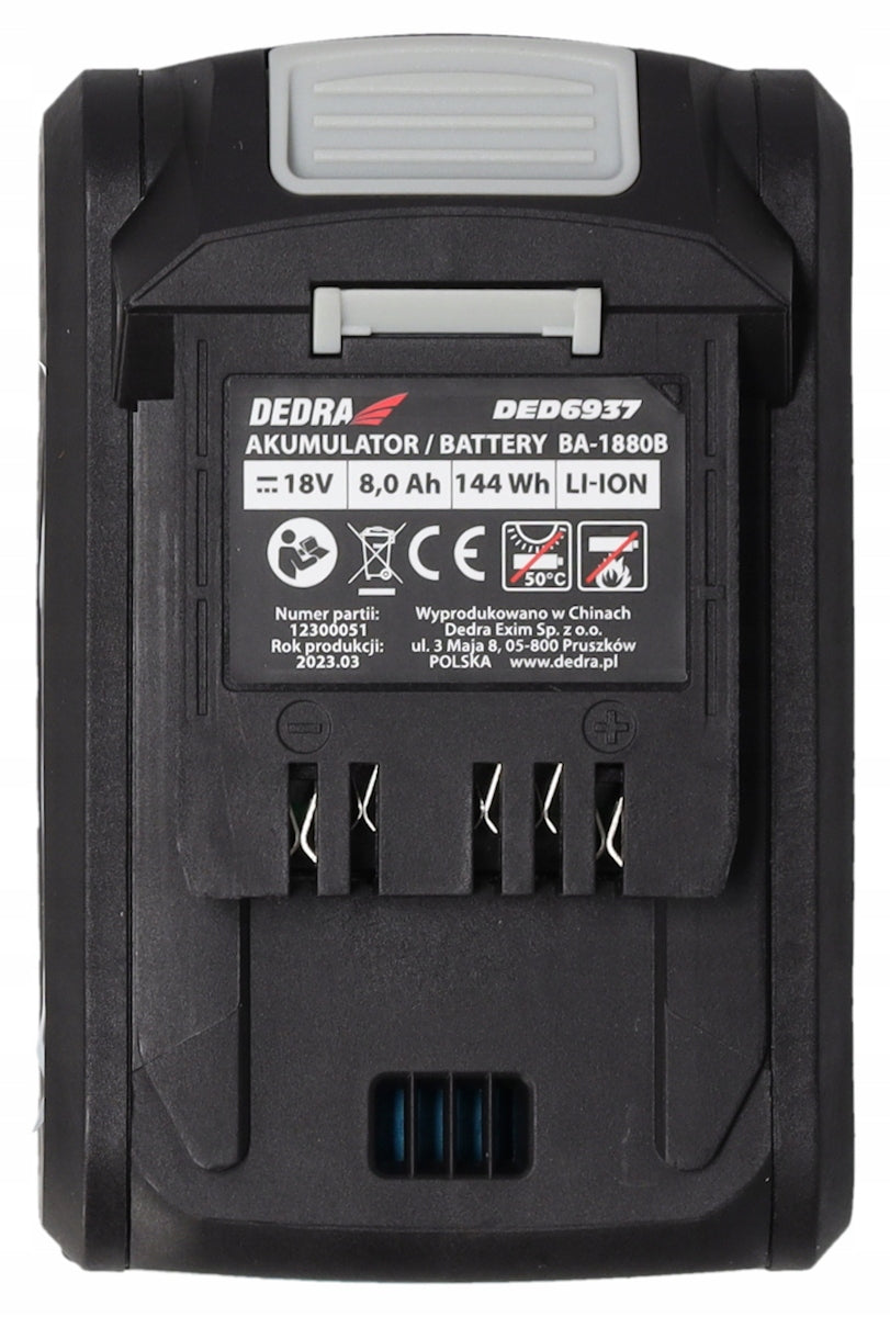Akumulator Li-Ion DED6937 SAS+ALL 18 V 8 Ah do elektronarzędzi z 3-stopniowym wskaźnikiem LED ogniwa 21700