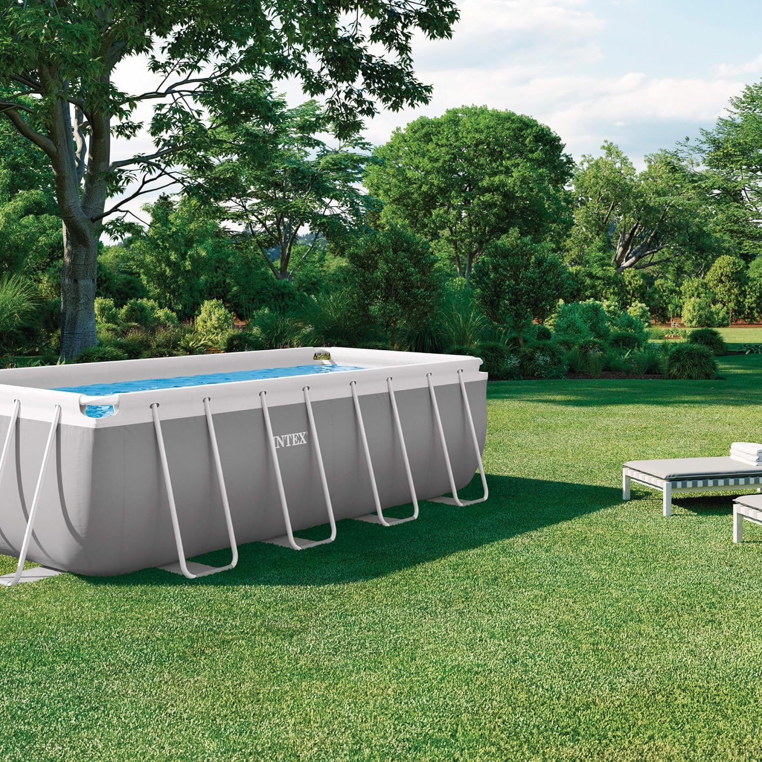 Piscine tubulaire rectangulaire Prism Frame Intex 4 x 2 x 1,22 m 8418 L PVC acier épurateur inclus bleu-gris