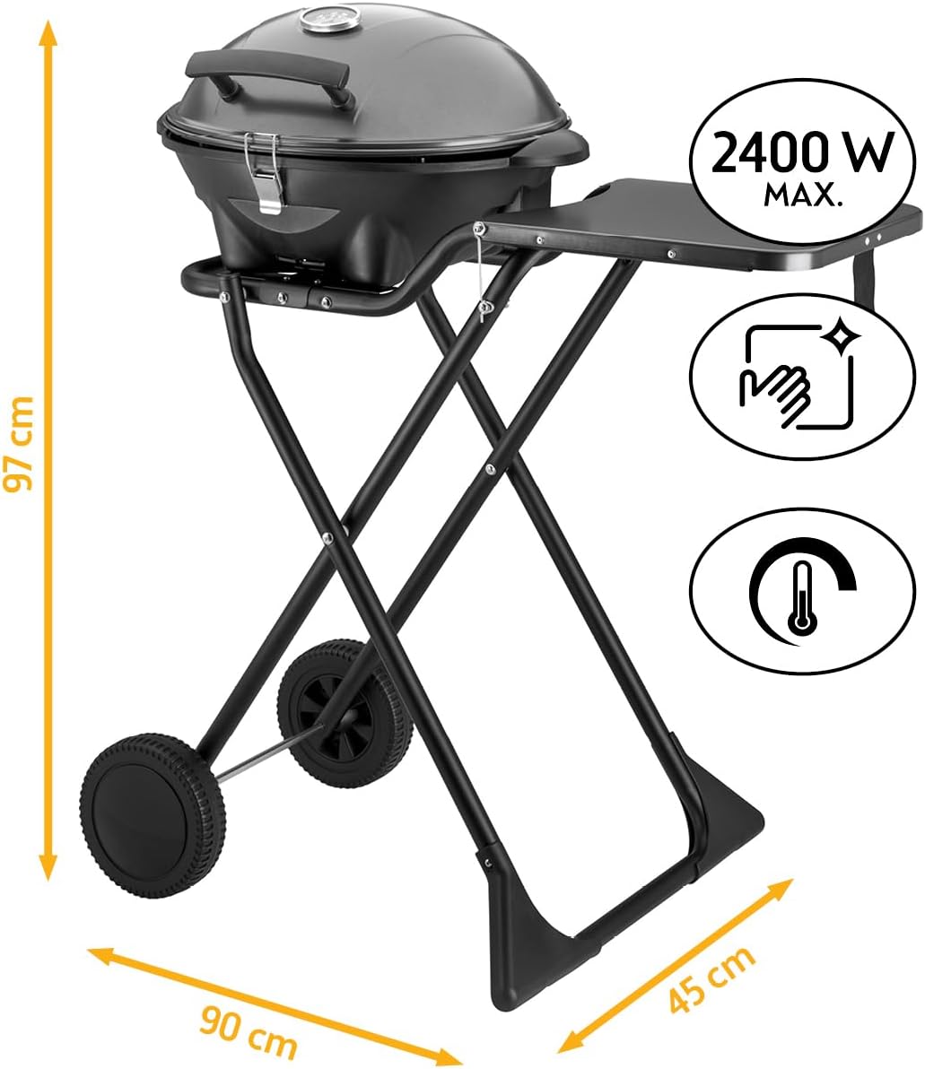 Barbecue électrique 2 en 1 2400 W surface 44 x 33,5 cm couvercle chariot thermomètre bac ramasse-graisse gris noir