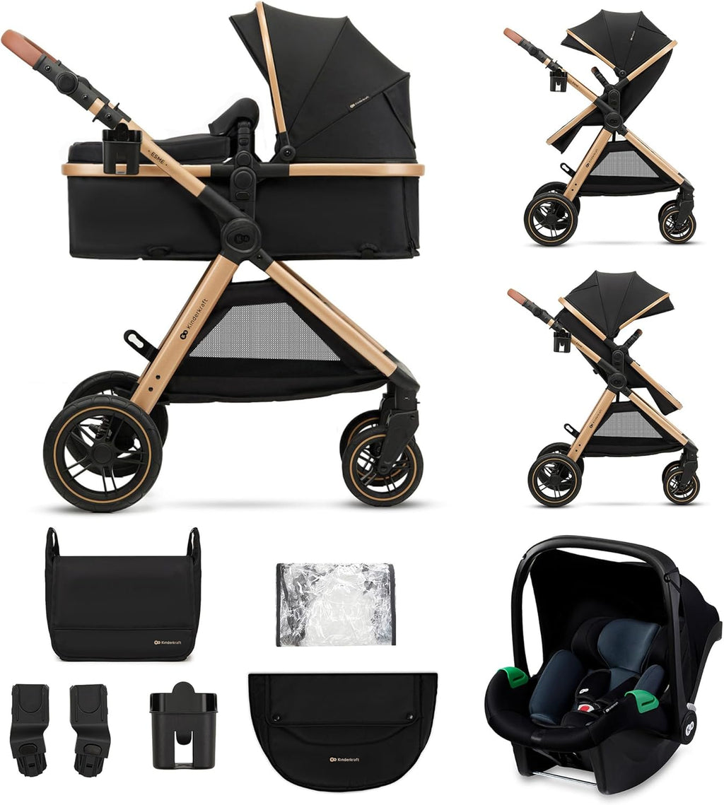 Poussette 3 en 1 ESME avec porte-bébé Mink PRO I-Size, système de voyage, pliable, nouveau-né jusqu'à 4 ans, noir