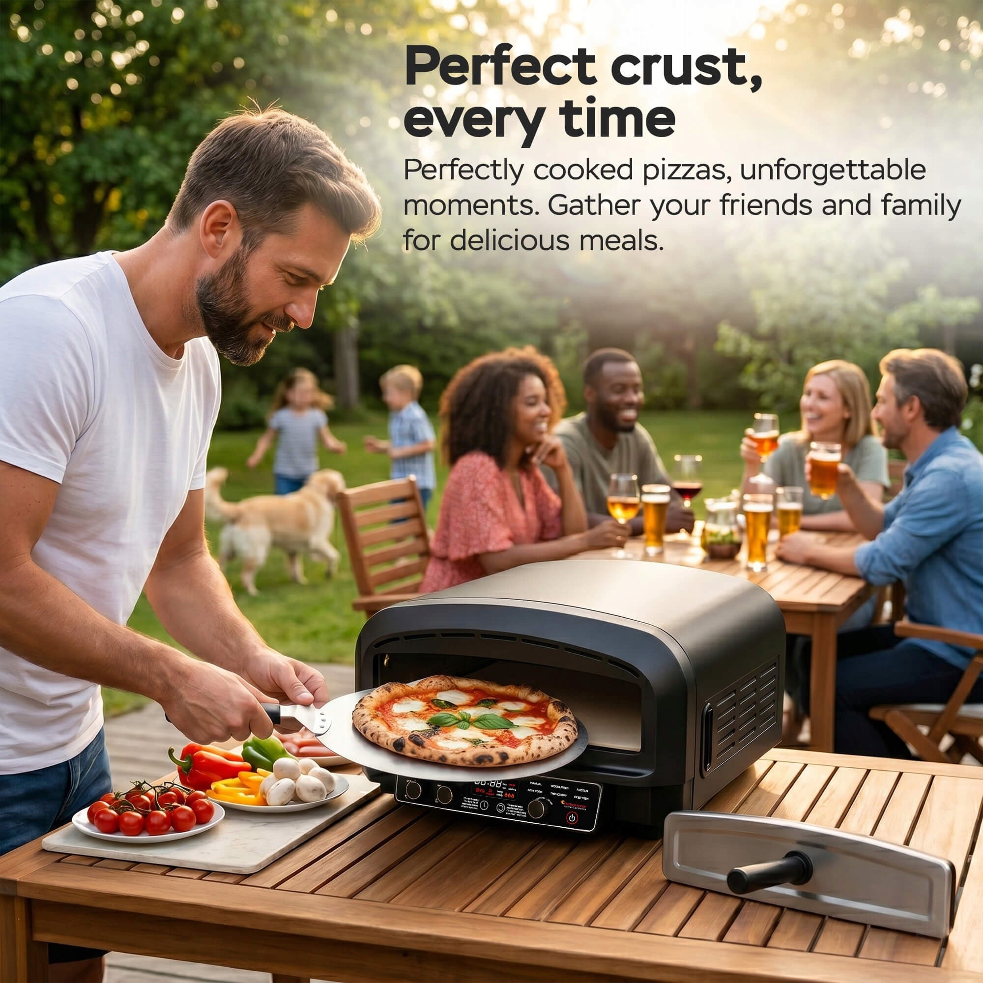 Piec do pizzy elektryczny 2200 W 450°C z kamieniem szamotowym średnicy 37 cm w zestawie łopata