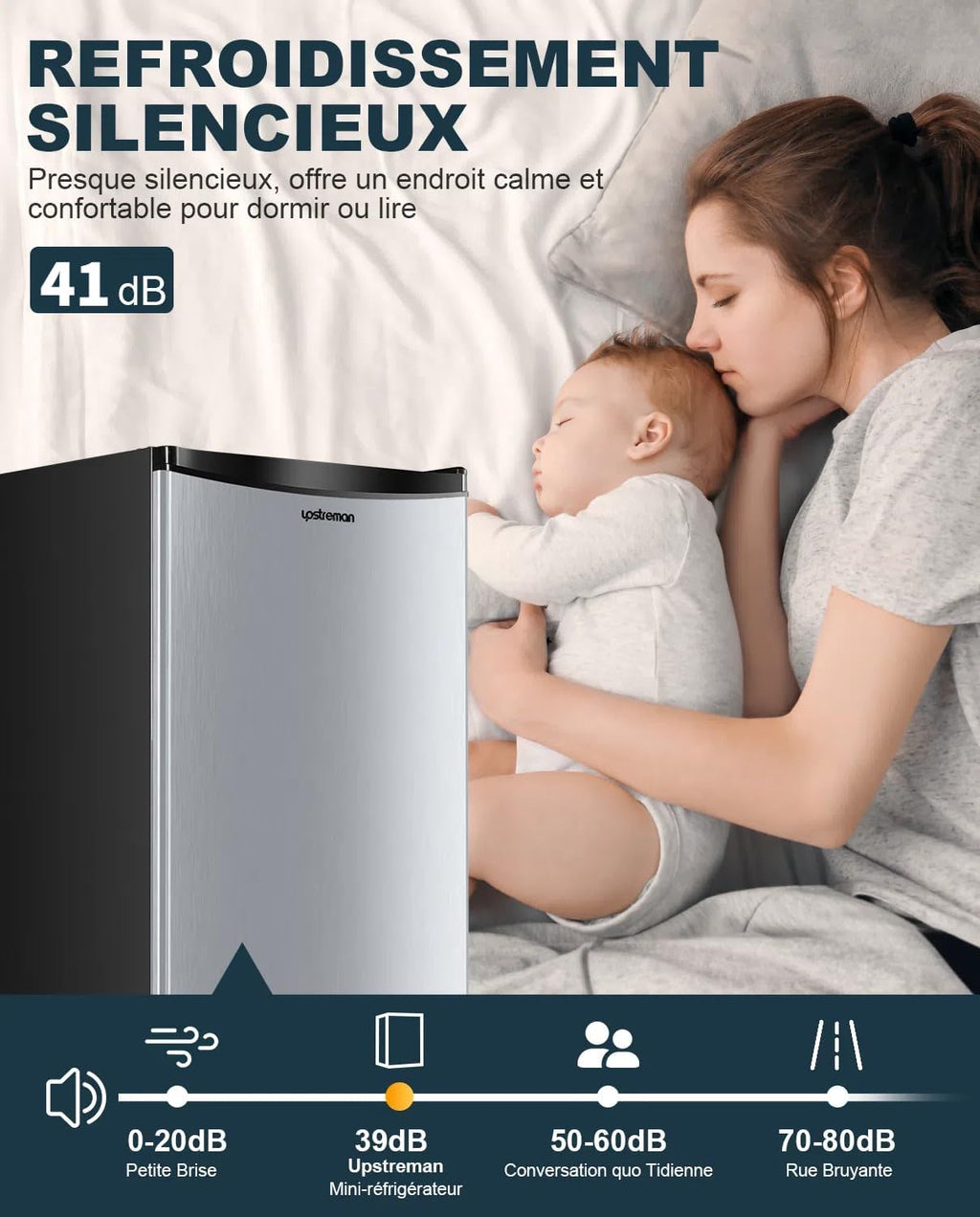 Petit réfrigérateur BR321 91 L avec congélateur 8,5 L thermostat réglable porte réversible acier inoxydable