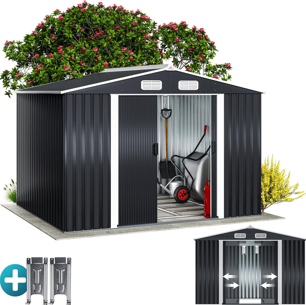 Abri de jardin métal XXL 5 m² Gardebruk 260 x 205 x 180 cm porte coulissante fondation incluse anthracite