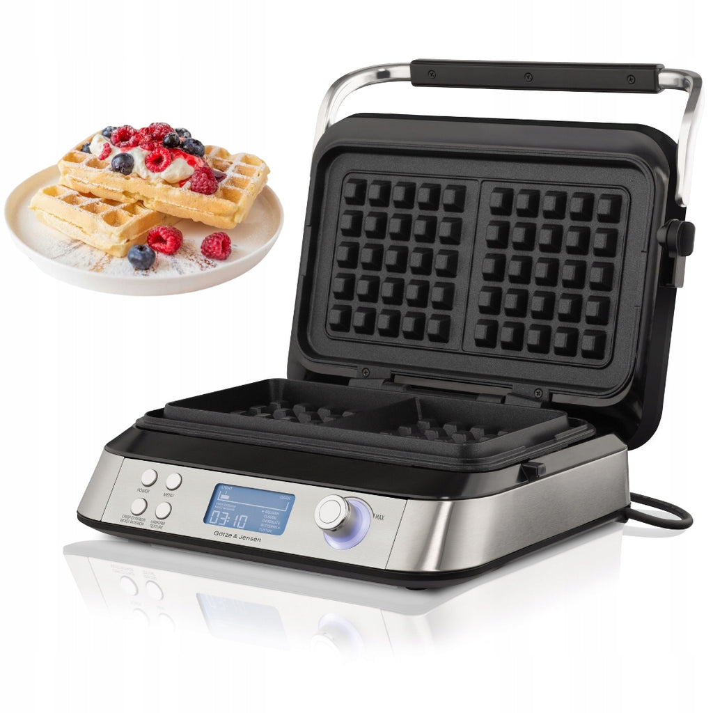 Gofrownica DW900 1600 W z wyświetlaczem LCD regulacją temperatury 5 poziomów i powłoką nieprzywierającą do 2 gofrów