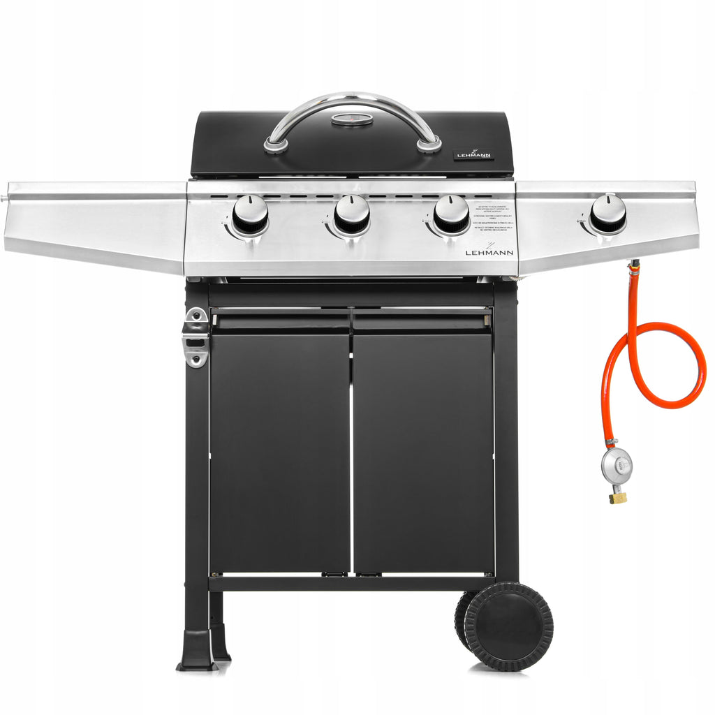 Grill gazowy ogrodowy Texas 3+1 z żeliwnym rusztem pokrowcem termometrem i palnikiem bocznym do grillowania