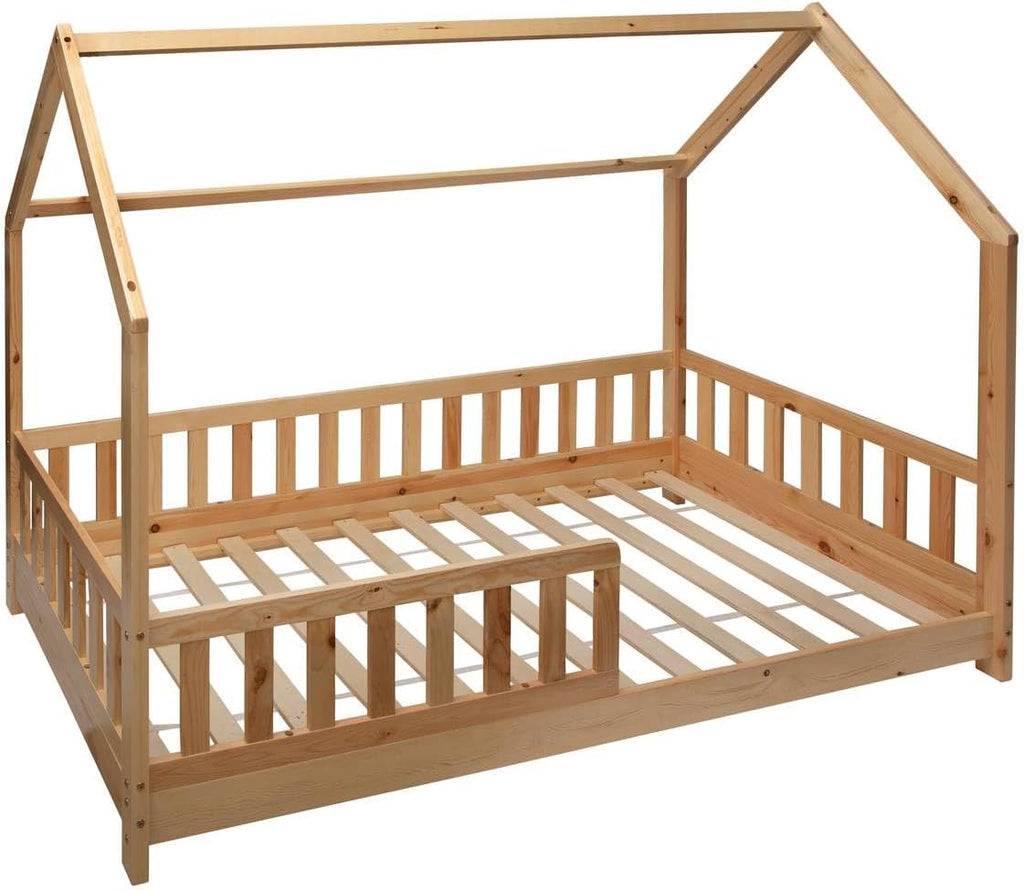 Lit cabane enfant Bosco 90 x 190 cm bois de pin sommier 16 lattes dimensions 195 x 98 x 145,5 cm charge 110 kg bois clair