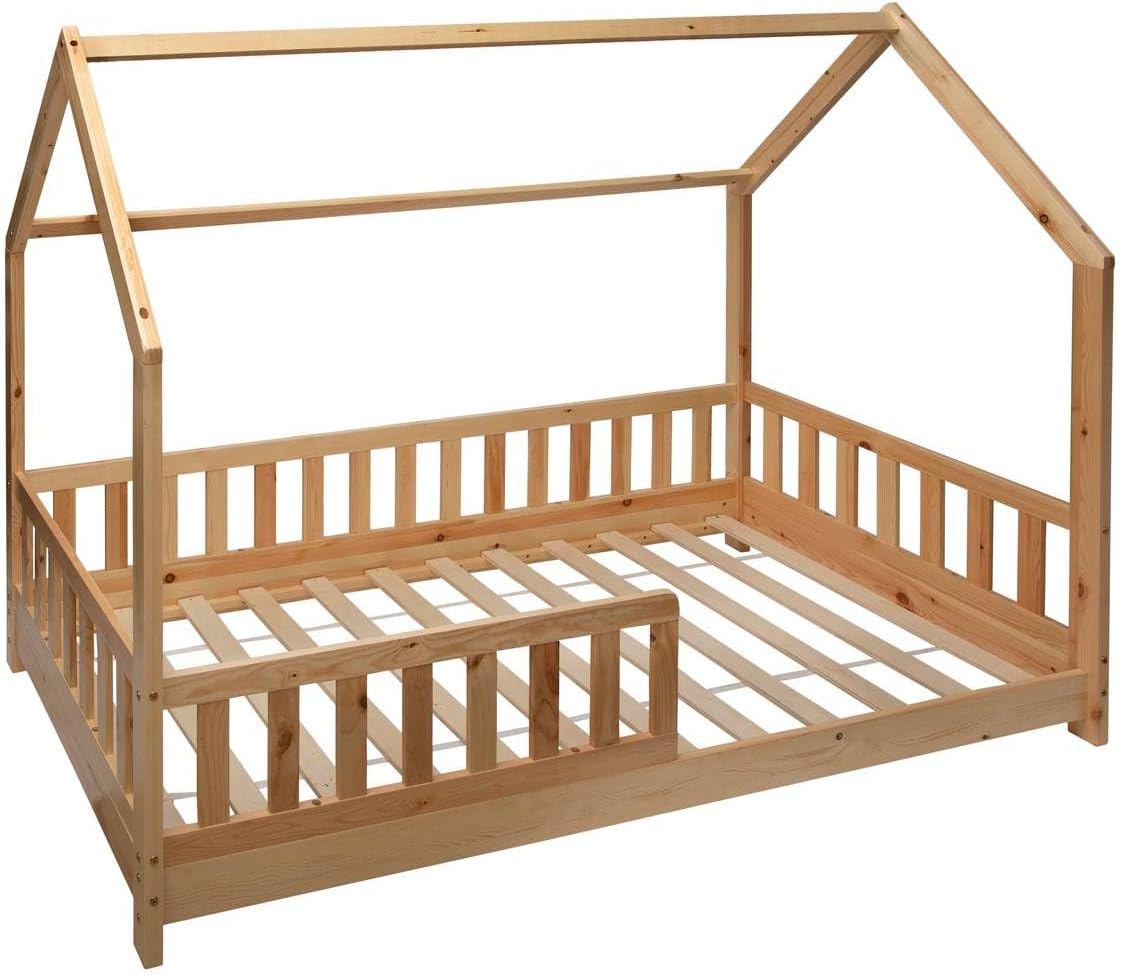 Lit cabane enfant Bosco 90 x 190 cm bois de pin sommier 16 lattes dimensions 195 x 98 x 145,5 cm charge 110 kg bois clair