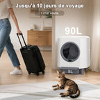Litière autonettoyante XL Ellenpent 90 L contrôle app anti-fuites anti-pincement anti-odeurs vidage 1 touche blanc