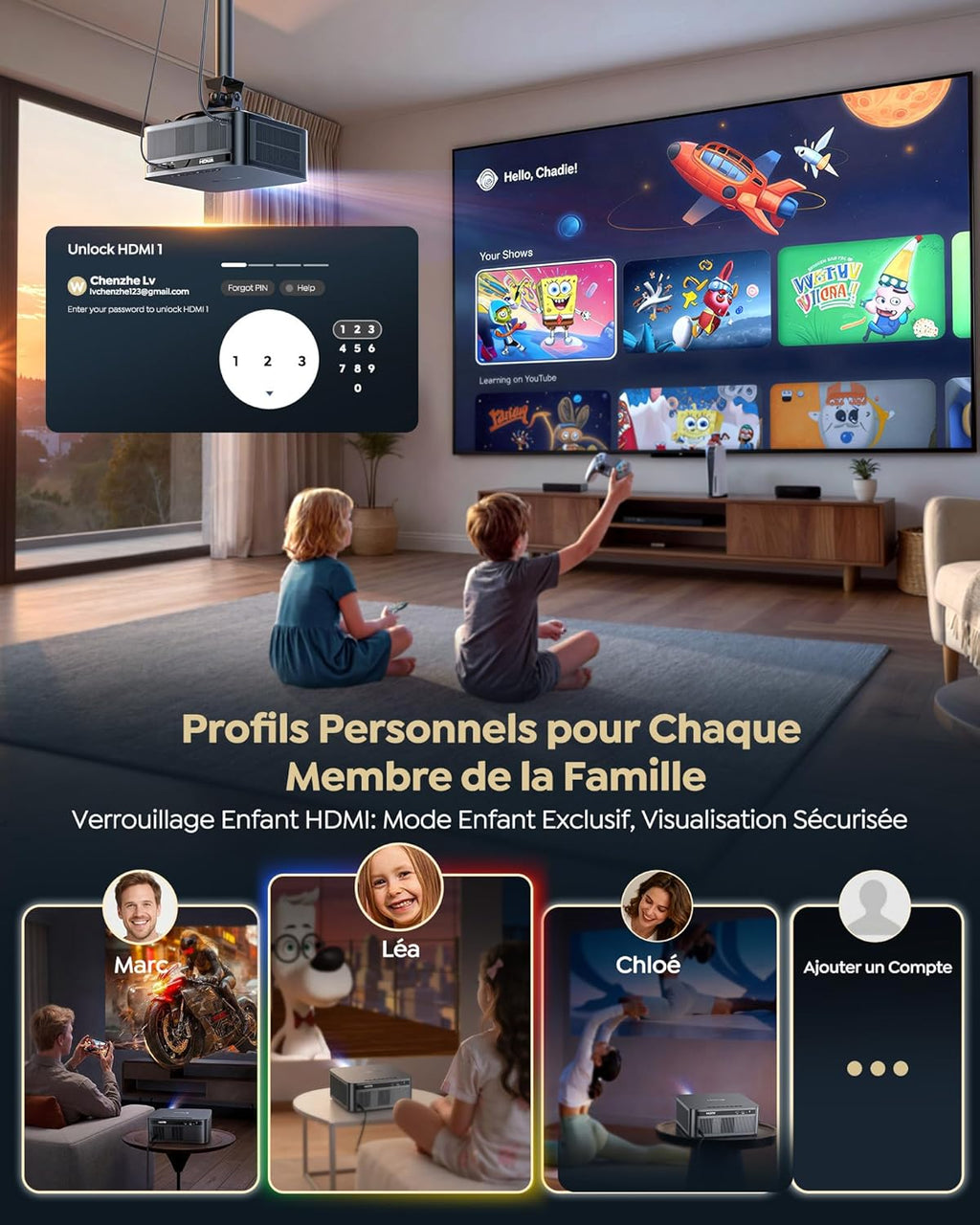 Vidéoprojecteur G2 Google TV 14.0 1080P natif 4K 2200 ANSI MEMC HDR10 Dolby Audio 40 W WiFi 6 Bluetooth 5.4