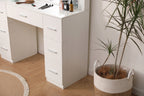 LED Makeup Vanity Table DT10 with Large Mirror 7 Drawers 3 Color Light Modes White Dressing Table 110cm