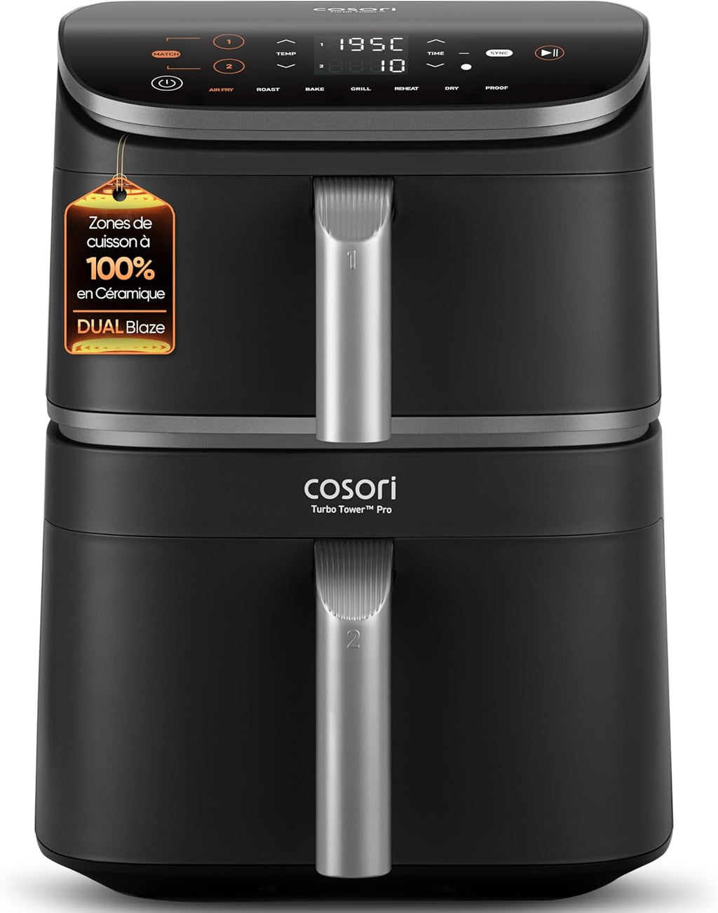 Friteuse sans huile Turbo Tower Pro 10,8 L Double Stack 2630 W 7 fonctions céramique température 30 à 230 °C noir