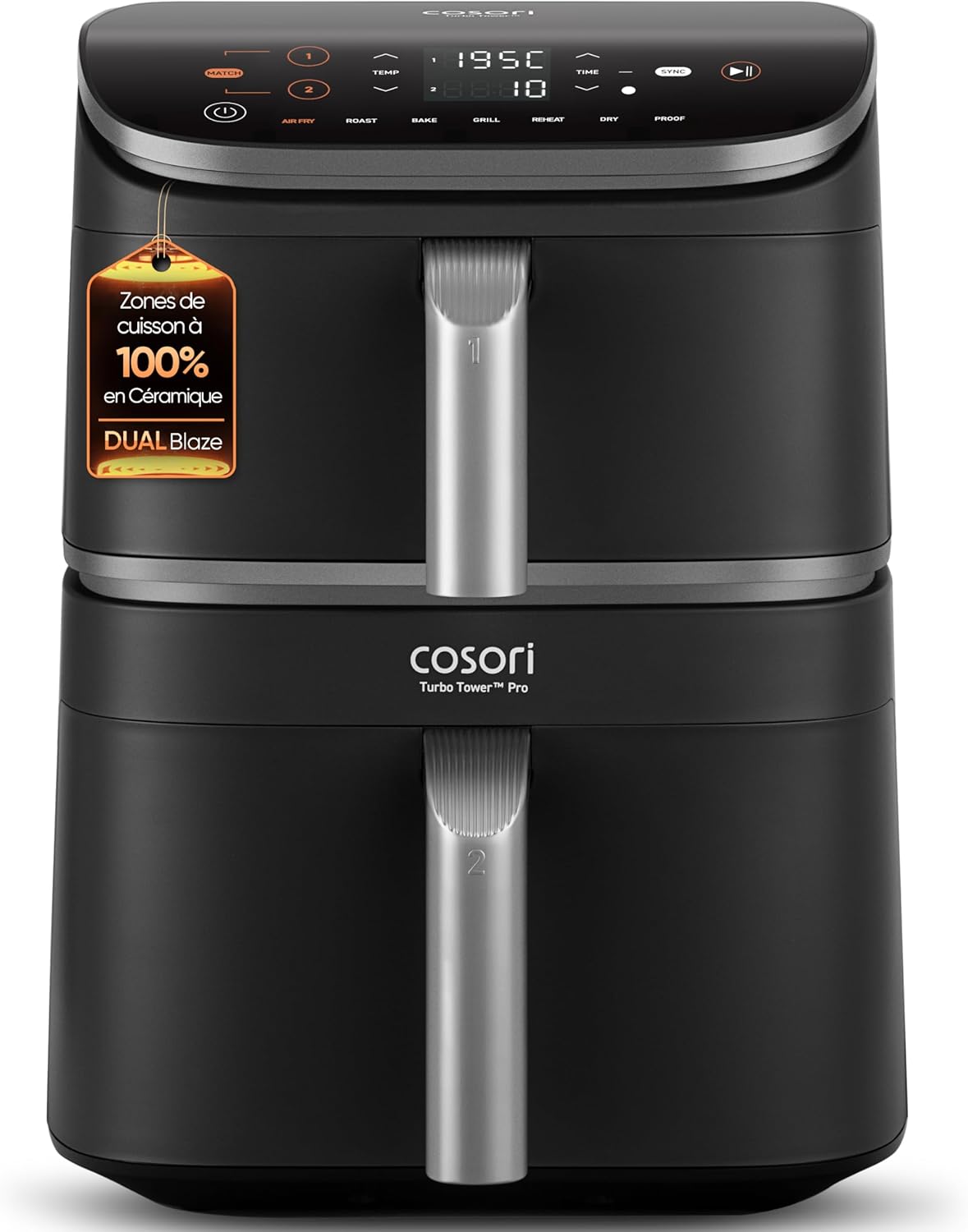 Friteuse sans huile Turbo Tower Pro 10,8 L Double Stack 2630 W 7 fonctions céramique température 30 à 230 °C noir