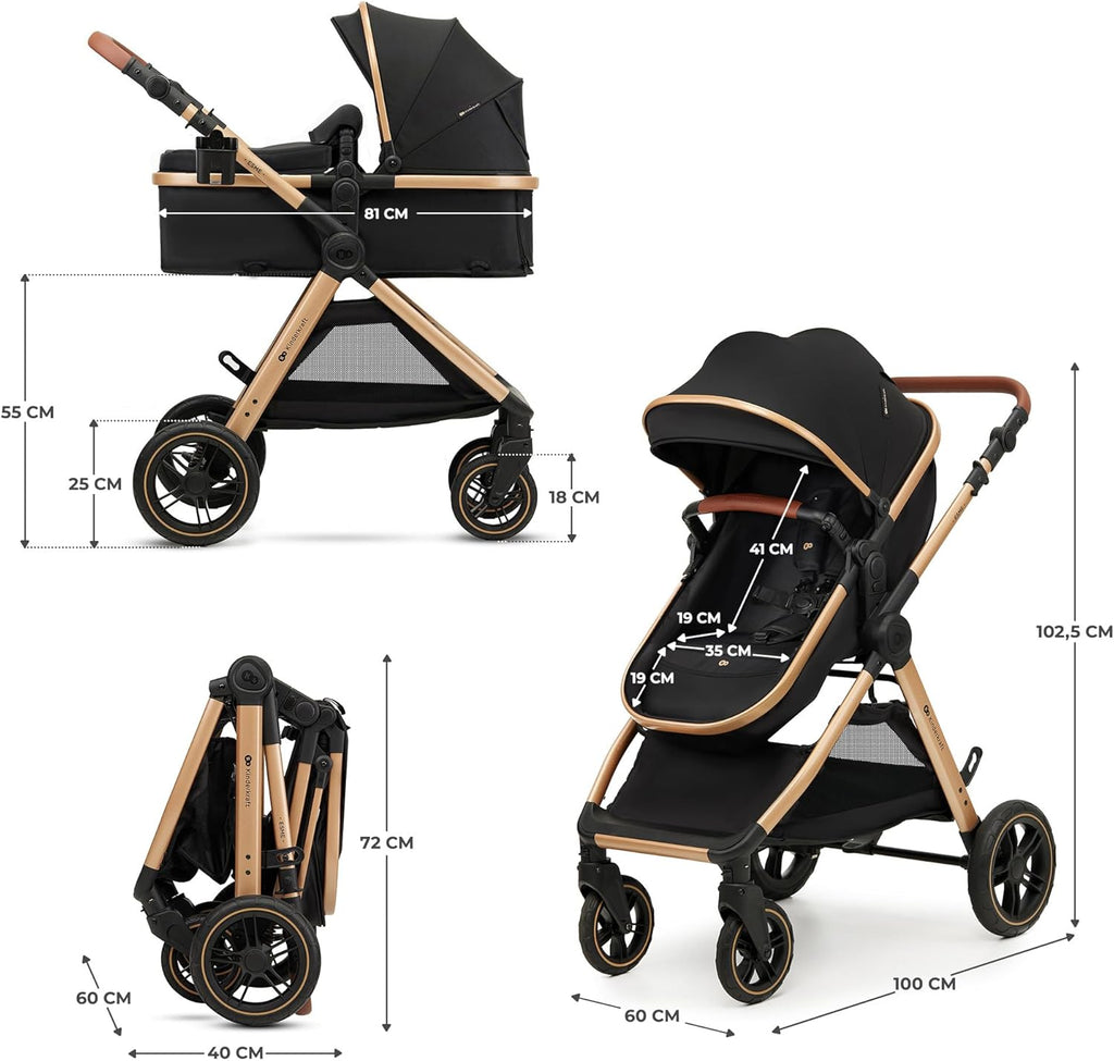 Poussette 3 en 1 ESME avec porte-bébé Mink PRO I-Size, système de voyage, pliable, nouveau-né jusqu'à 4 ans, noir