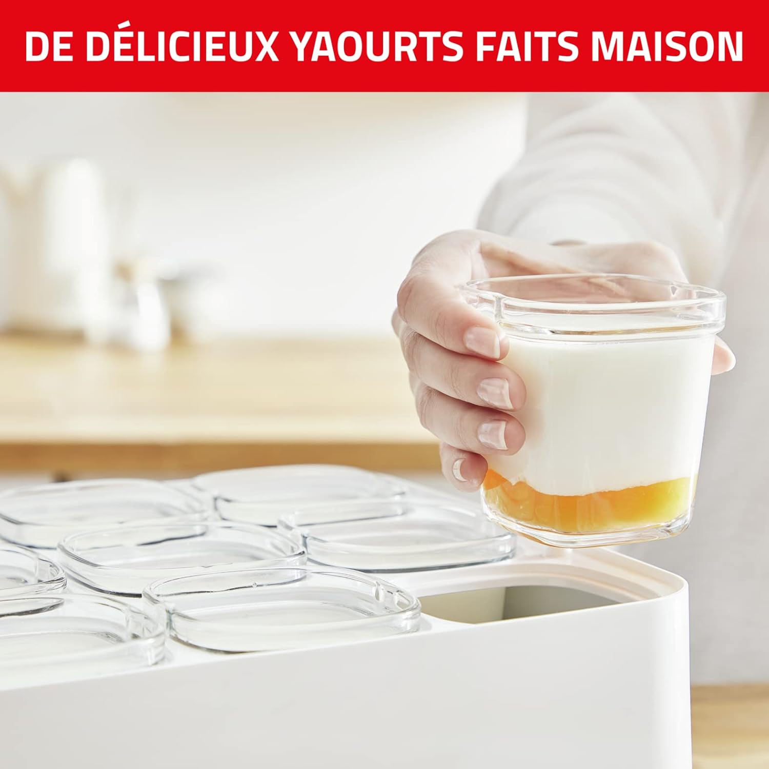 Yaourtière Multi Délices Express YG661500 12 pots verre 140 ml 5 programmes 600 W blanc rouge