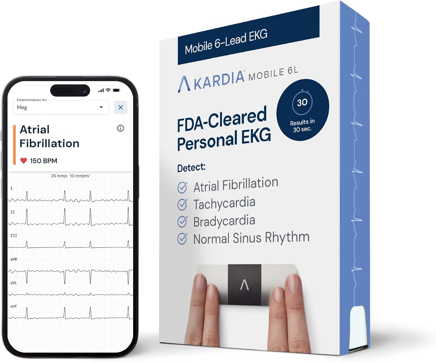 Moniteur ECG personnel KardiaMobile 6L 6 dérivations smartphone détection fibrillation auriculaire 30 s autonomie 200 h