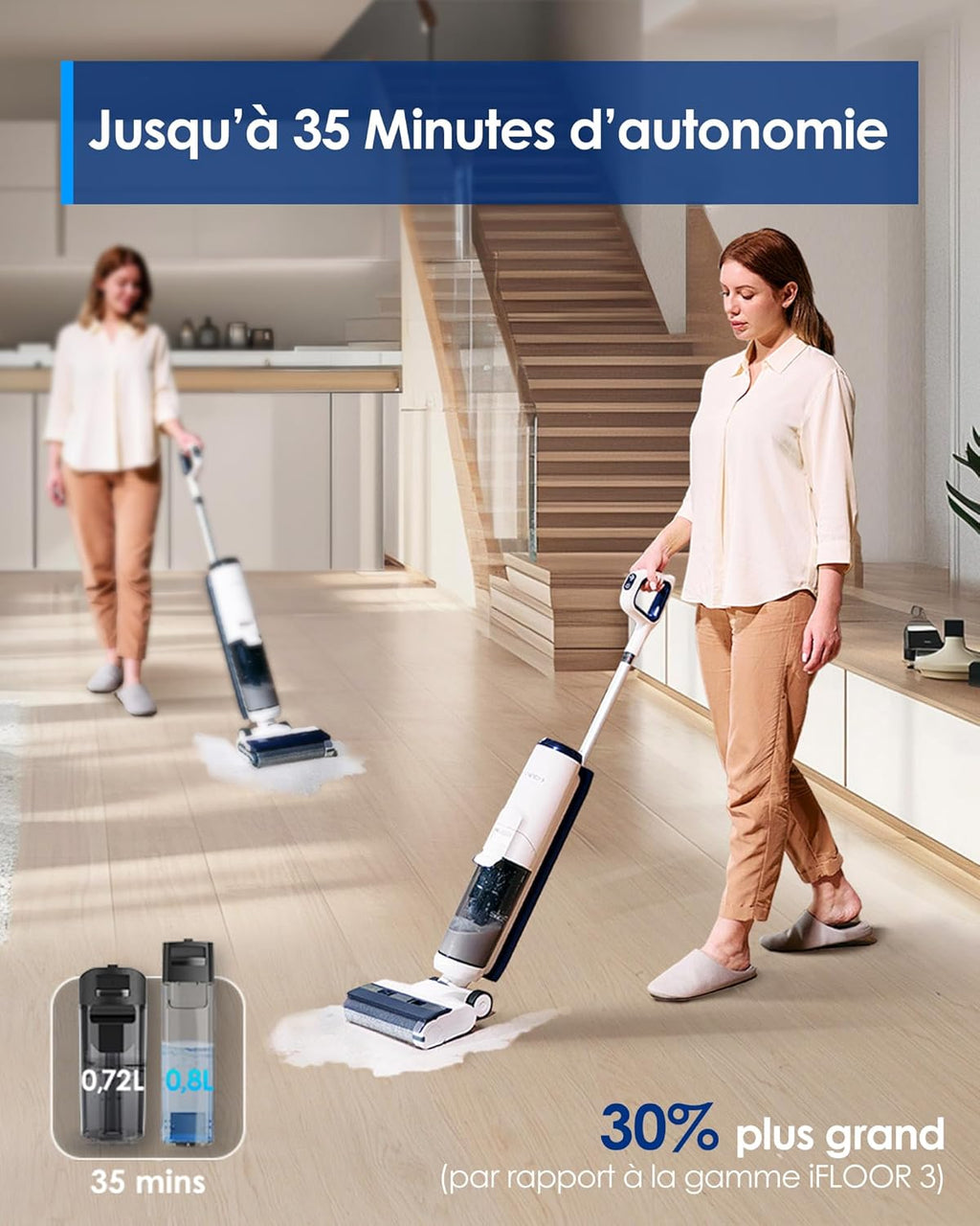 Aspirateur laveur sans fil iFLOOR 5 Breeze Complete sols durs sec humide 190 W 21,6 V autonomie 35 min auto-nettoyage HEPA