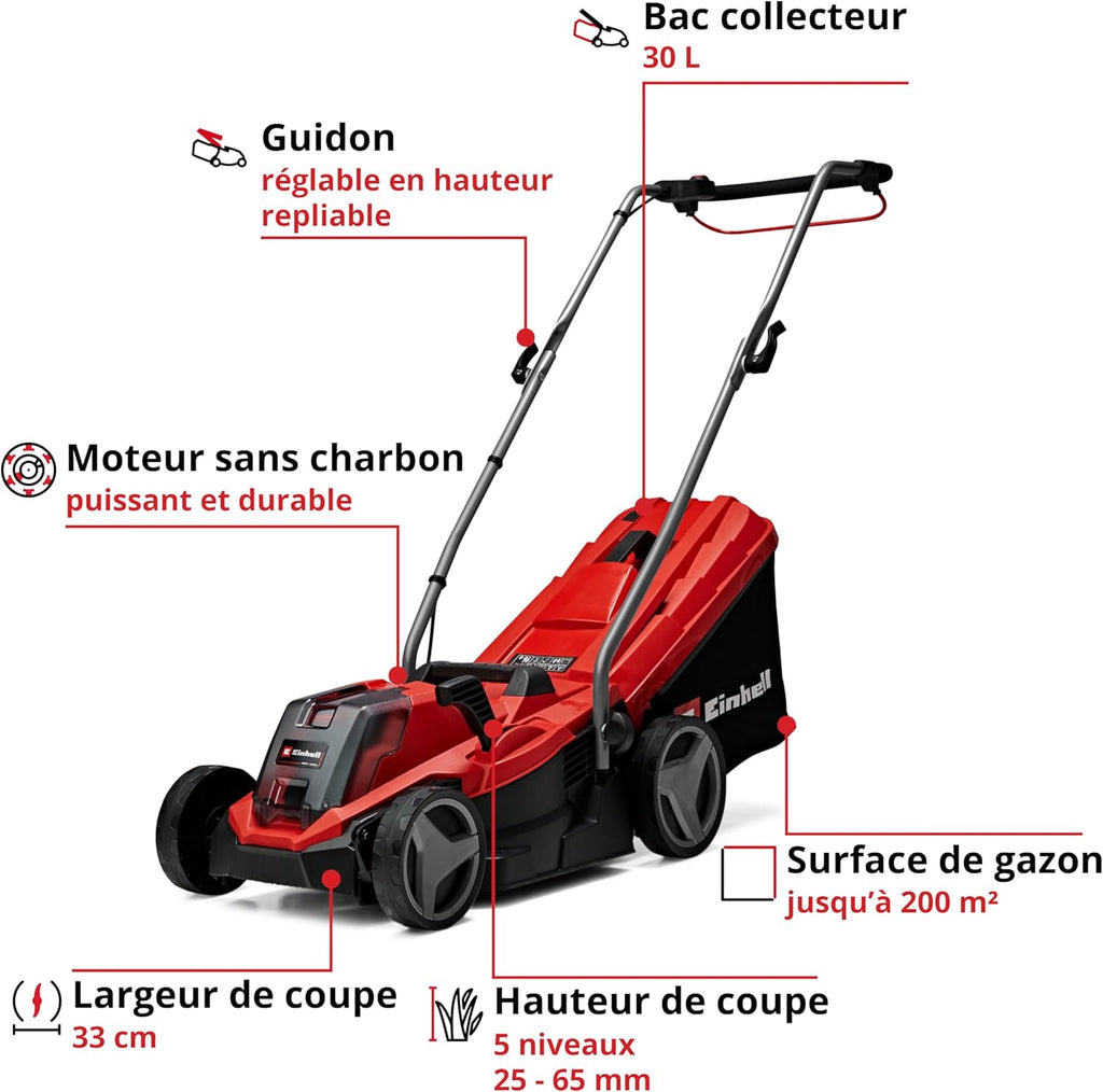 Tondeuse à gazon sans fil GE-CM 18/33 Li 18 V largeur 33 cm surface 200 m² batterie 4 Ah chargeur inclus