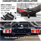 Porte-vélos attelage voiture 2 vélos charge 60 kg pliable avec feu arrière support plaque d'immatriculation noir