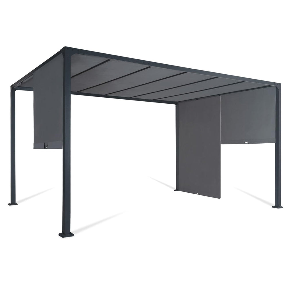 Pergola coulissante 3x4 m double pans structure acier époxy toile polyester grise 160 g/m² belvédère jardin